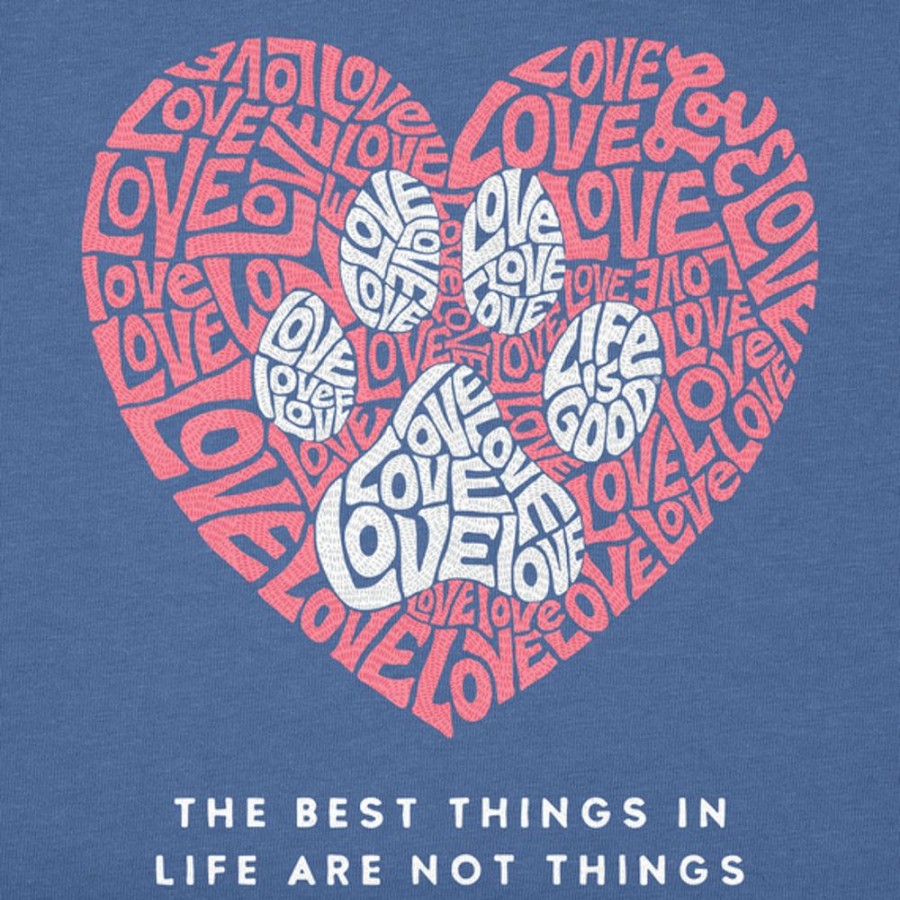 Women Life is Good Graphic Tees | Women'S Best Things Paw Heart Long Sleeve Crusher Vee Vintage Blue