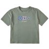 Women Life is Good Boxy Tees | Women'S Three Boxed Daisies Boxy Crusher Tee Moss Green