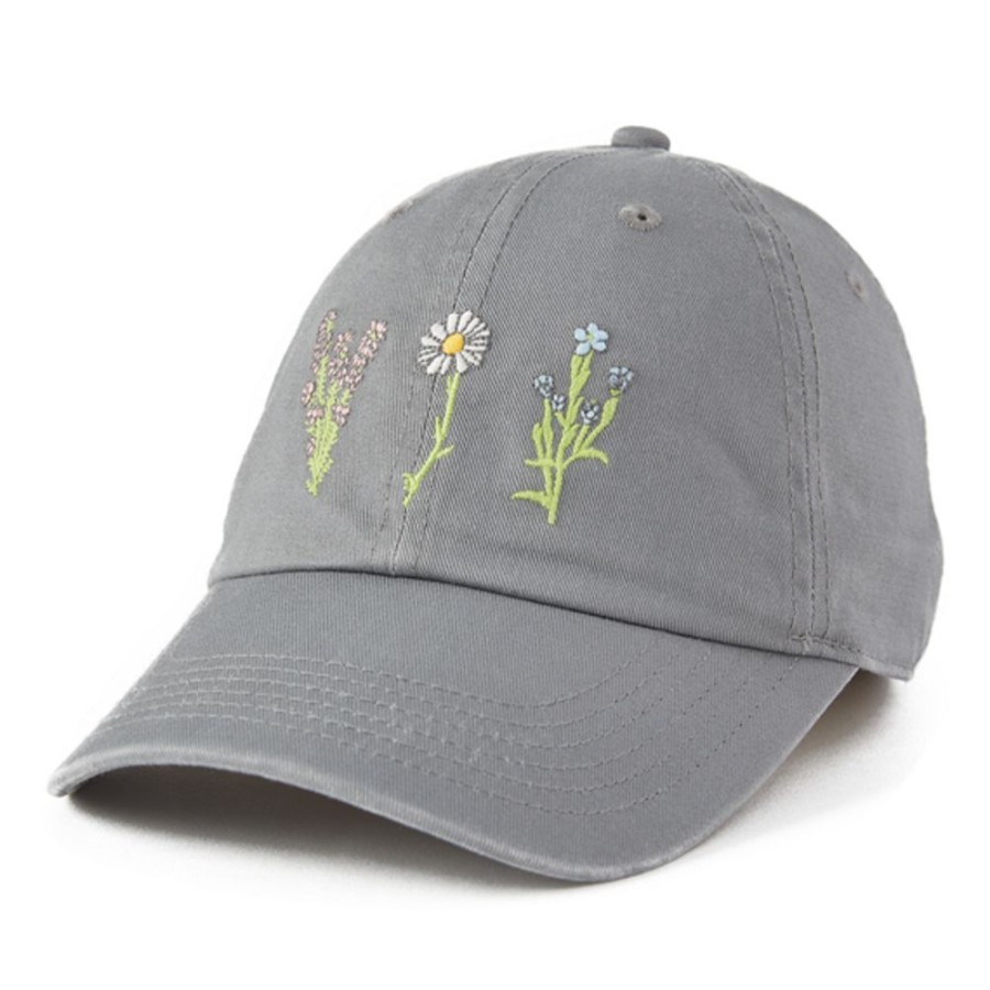 Women Life is Good Hats | Detailed Wildflowers Chill Cap Slate Gray