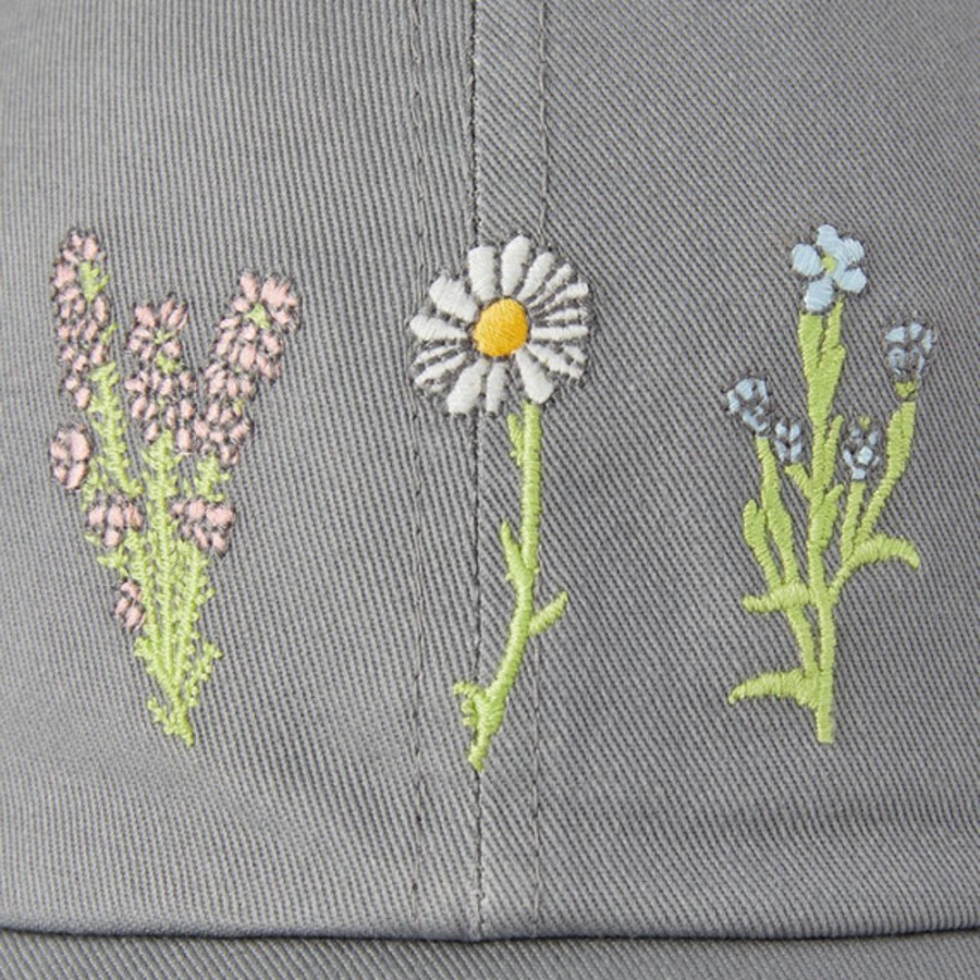 Women Life is Good Hats | Detailed Wildflowers Chill Cap Slate Gray