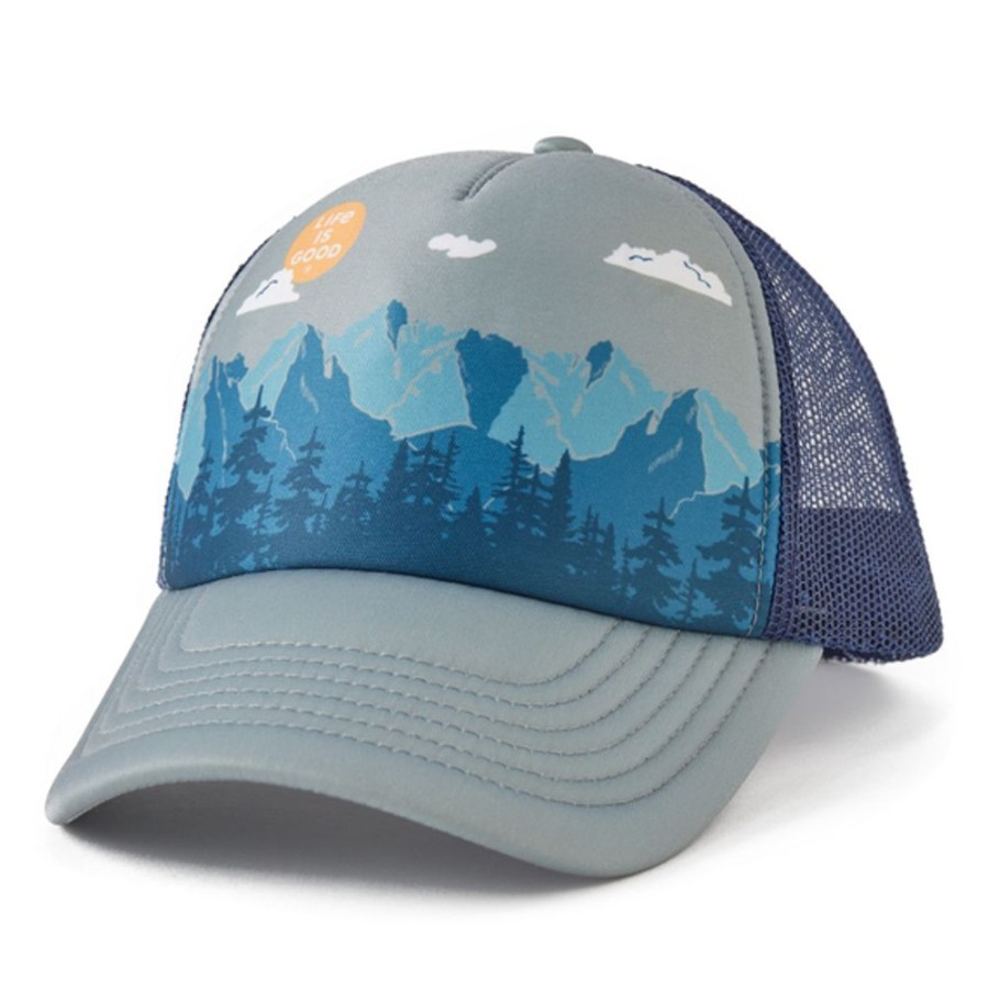 Women Life is Good Hats | Mountain Forest Scene Trucker Hat Stone Blue