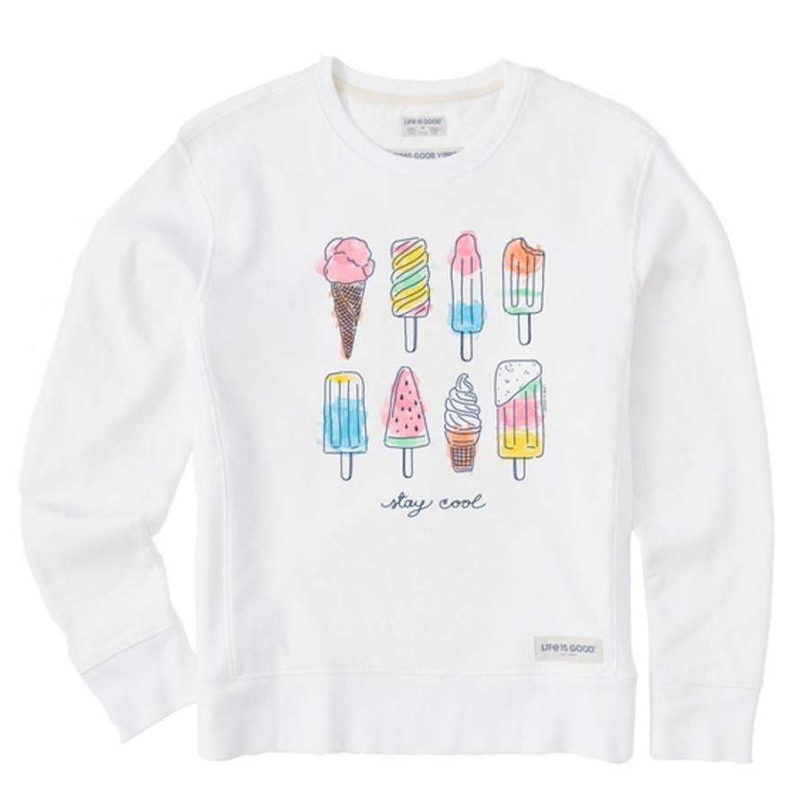 Women Life is Good Sweatshirts & Hoodies | Women'S Watercolor Ice Cream & Popsicles Simply True Fleece Crew Cloud White