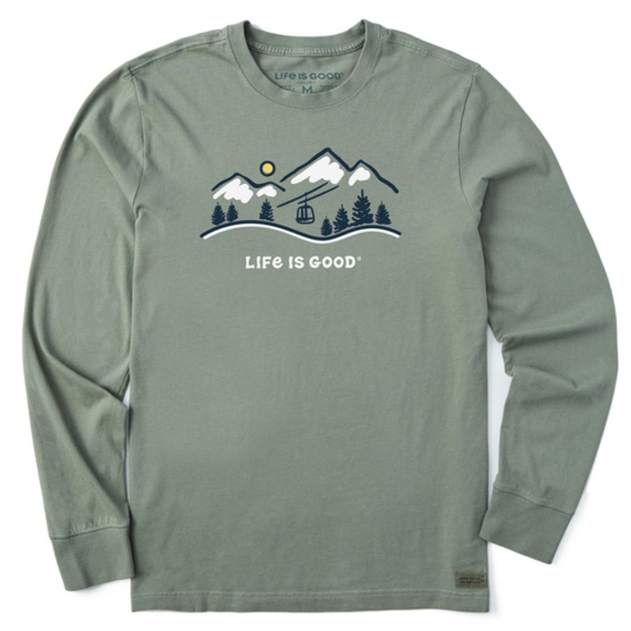 Men Life is Good Graphic Tees | Men'S Ski Lift Vista Long Sleeve Crusher Tee Moss Green