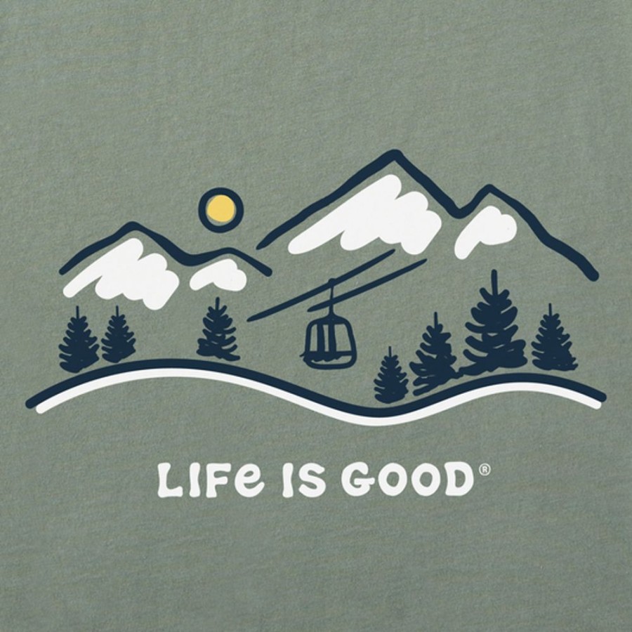 Men Life is Good Graphic Tees | Men'S Ski Lift Vista Long Sleeve Crusher Tee Moss Green