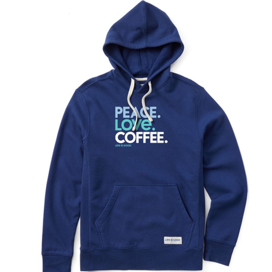 Men Life is Good Sweatshirts & Hoodies | Men'S Peace Love Coffee Simply True Fleece Hoodie Darkest Blue