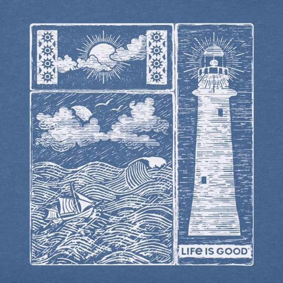 Men Life is Good Graphic Tees | Men'S Woodblock Sea Crusher Tee Vintage Blue