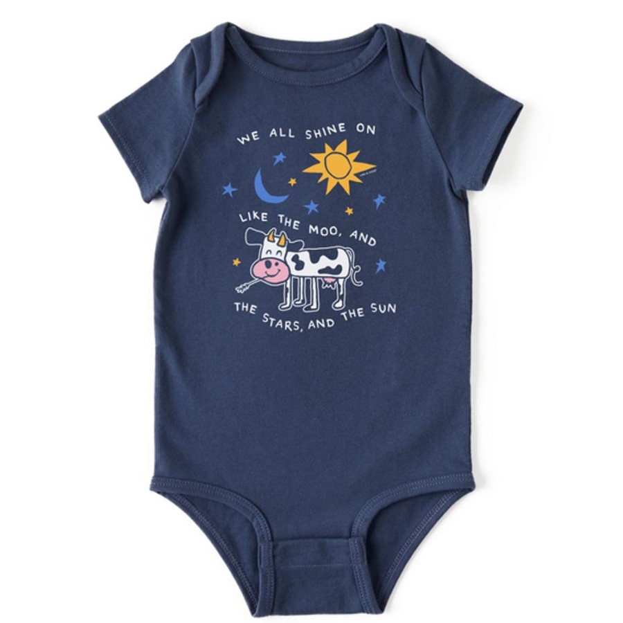 Kids Life is Good | Baby We All Shine On Cow Crusher Bodysuit Darkest Blue