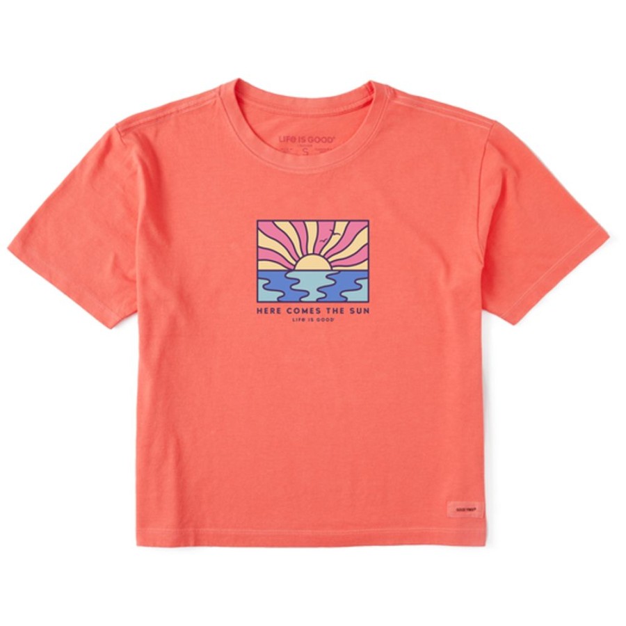 Women Life is Good Boxy Tees | Women'S Sun And Water Here Comes The Sun Boxy Crusher Tee Mango Orange