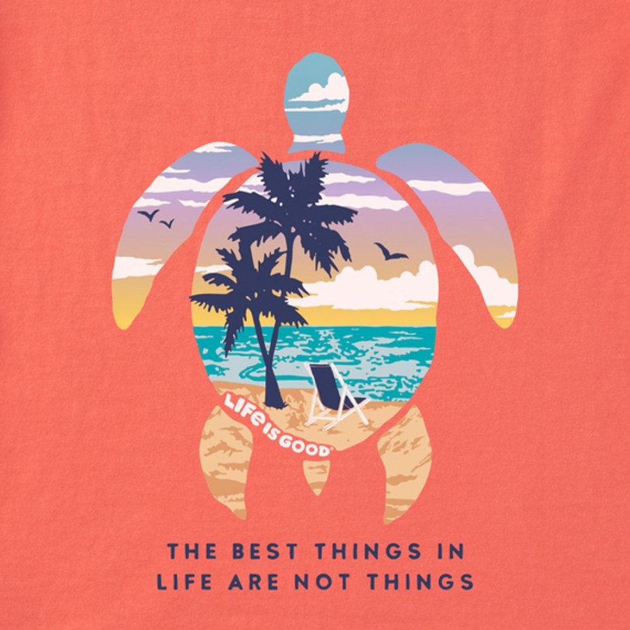 Women Life is Good Graphic Tees | Women'S Best Things Sea Turtle Beach Short Sleeve Vee Mango Orange