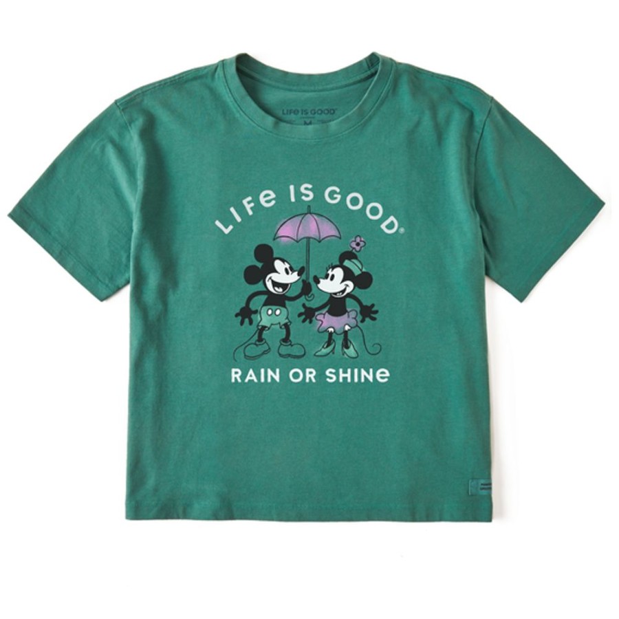 Women Life is Good Boxy Tees | Women'S Watercolor Willie Rain Or Shine Boxy Crusher Tee Spruce Green