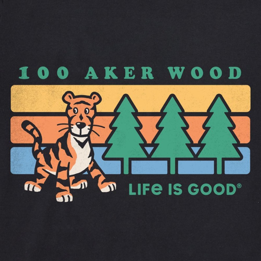 Men Life is Good Graphic Tees | Men'S Clean 100 Aker Wood Tiger Stripes Short Sleeve Tee Jet Black