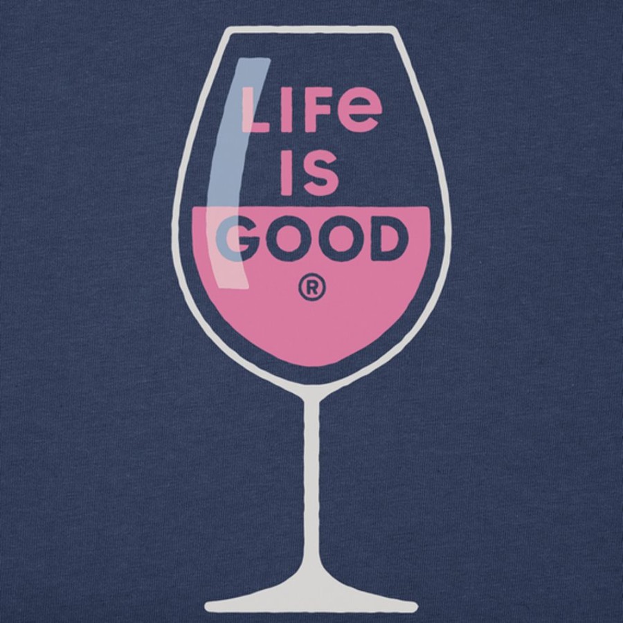 Women Life is Good Graphic Tees | Women'S Clean Wine Glass Short Sleeve Vee Darkest Blue