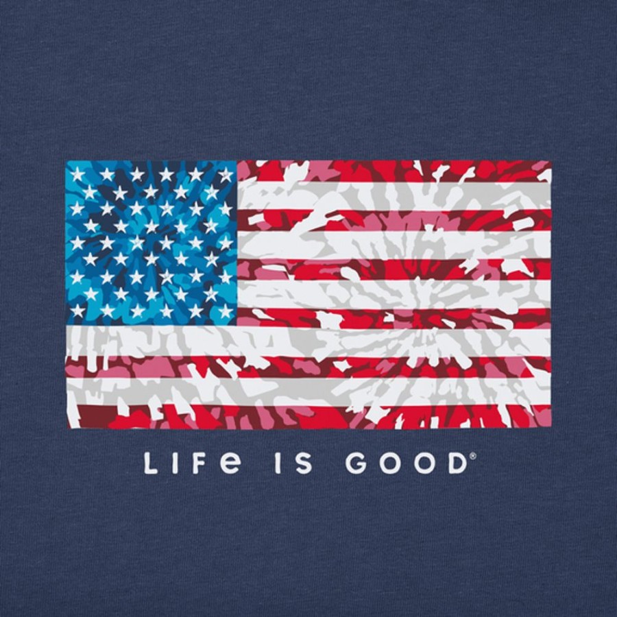 Kids Life is Good Graphic Tees | Kids Tie Dye Flag Long Sleeve Crusher Tee Darkest Blue