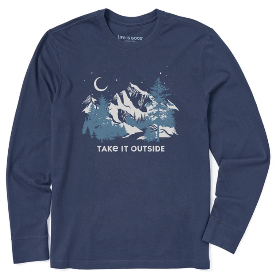 Men Life is Good Graphic Tees | Men'S Take It Outside Winter Long Sleeve Crusher Tee Darkest Blue