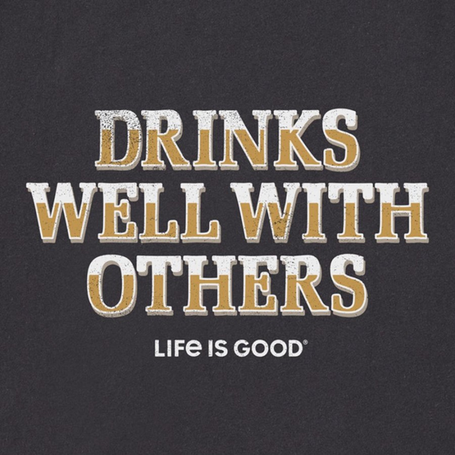 Men Life is Good Sweatshirts & Hoodies | Men'S Drinks Well With Others Pub Script Simply True Fleece Crew Jet Black