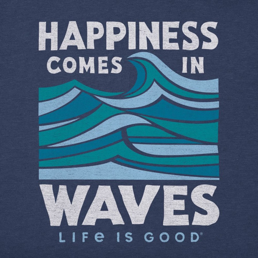 Men Life is Good Graphic Tees | Men'S Happy Waves Blockprint Short Sleeve Tee Darkest Blue