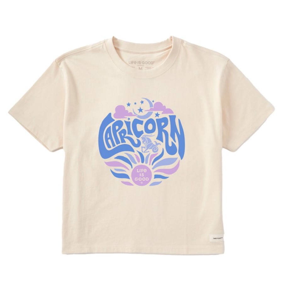 Women Life is Good Boxy Tees | Women'S Capricorn Zodiac Vibes Boxy Crusher Tee Putty White