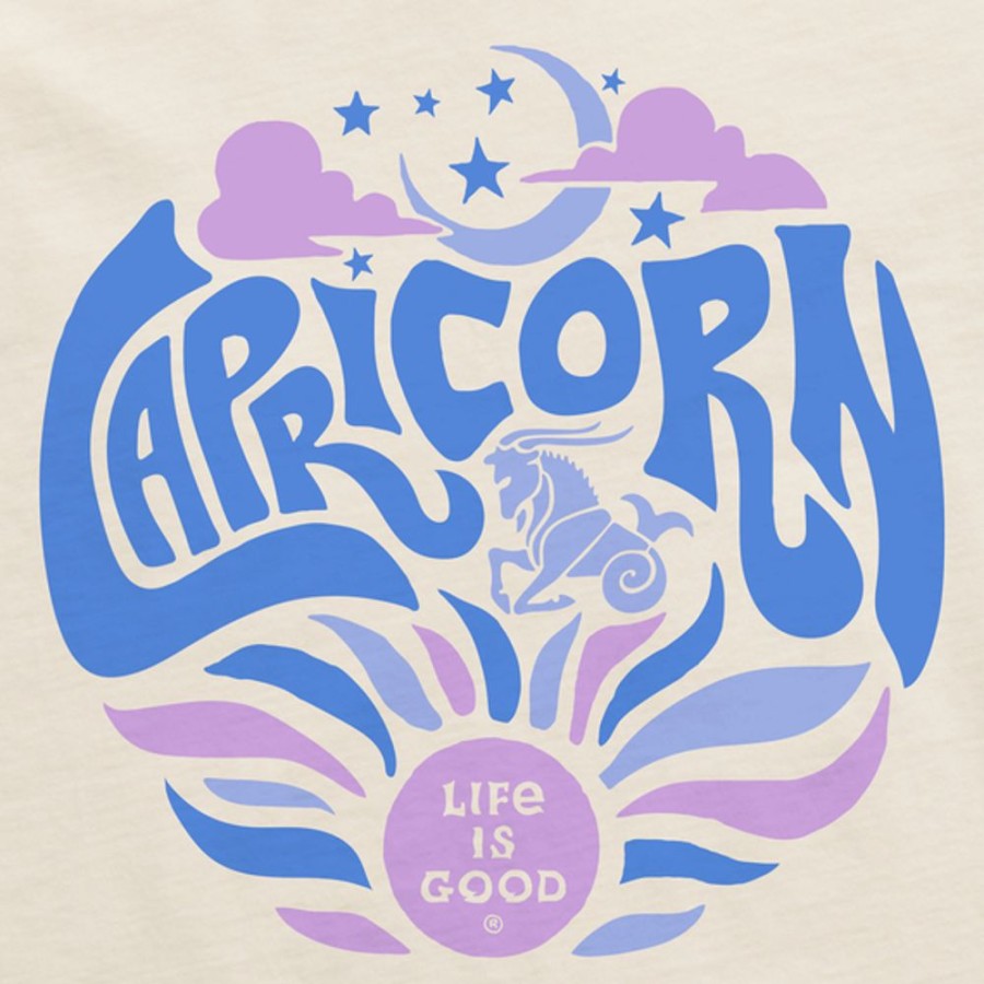 Women Life is Good Boxy Tees | Women'S Capricorn Zodiac Vibes Boxy Crusher Tee Putty White