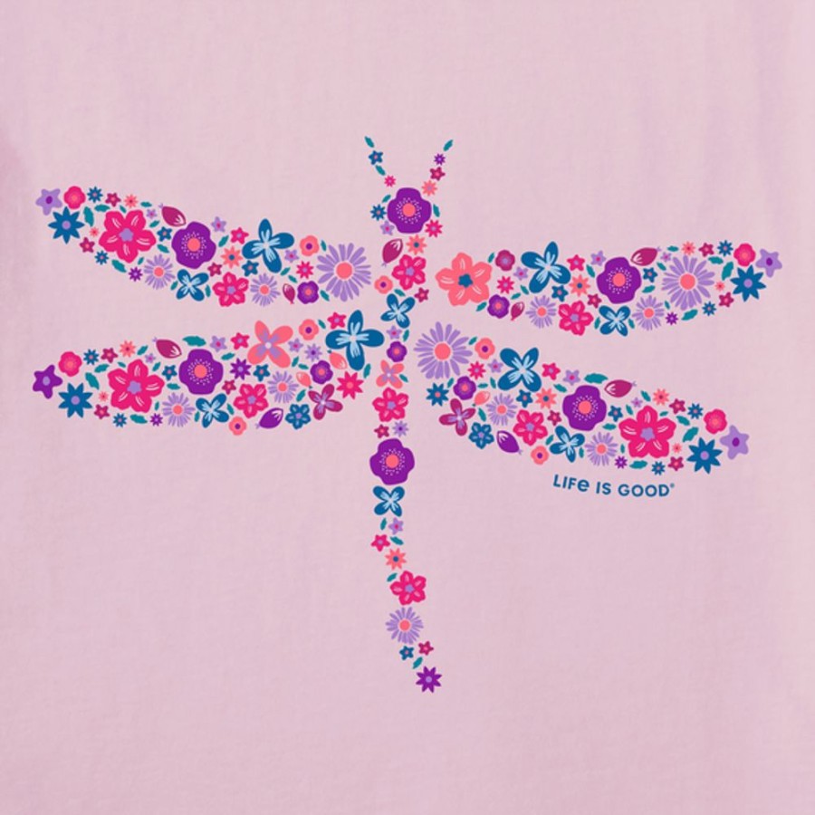 Women Life is Good Graphic Tees | Women'S Dragonfly Flowers Short Sleeve Tee Seashell Pink