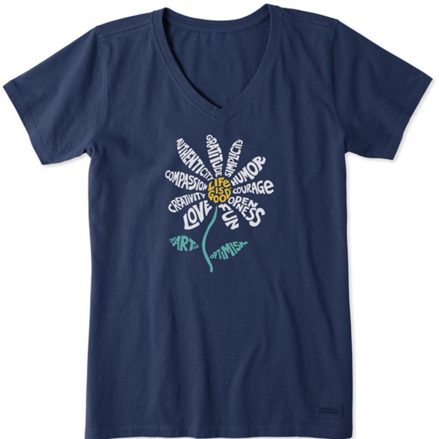 Women Life is Good Graphic Tees | Women'S Superpowers Daisy Short Sleeve Vee Darkest Blue