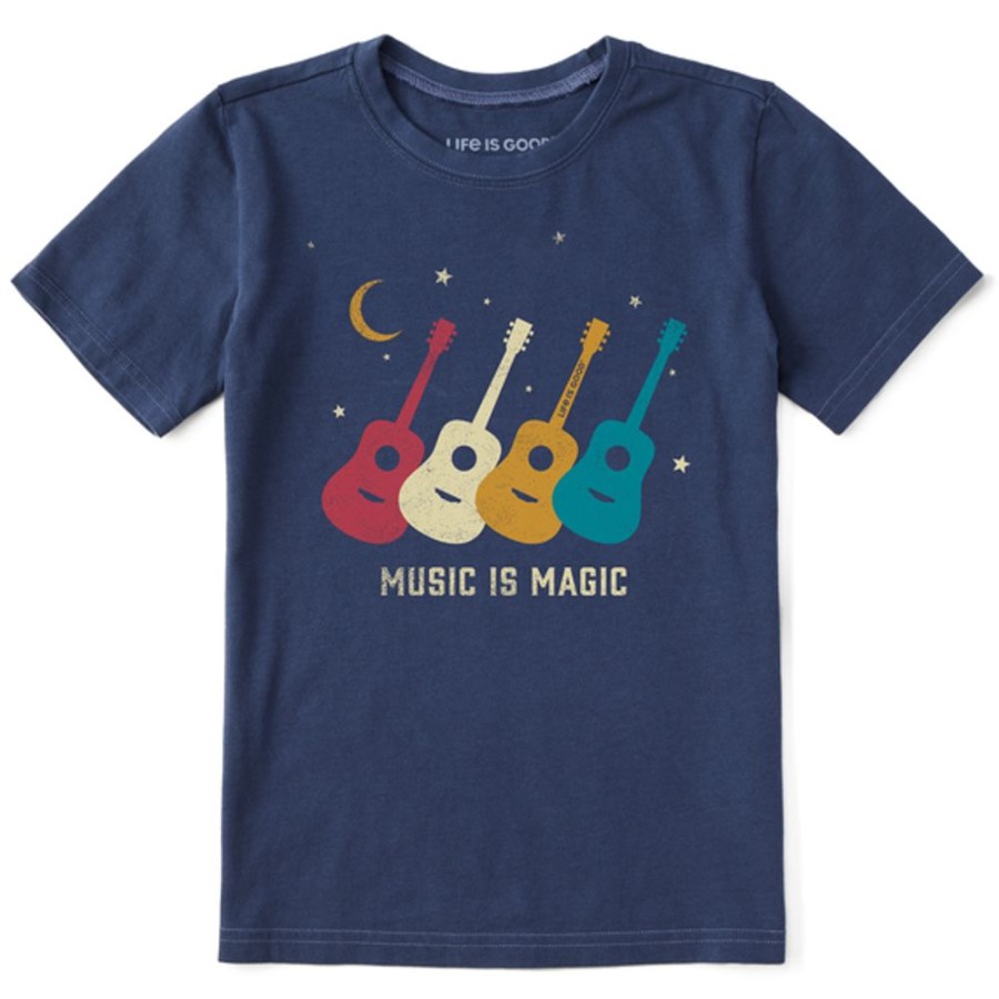 Kids Life is Good Graphic Tees | Kids Music Is Magic Guitar Quartet Crusher Tee Darkest Blue