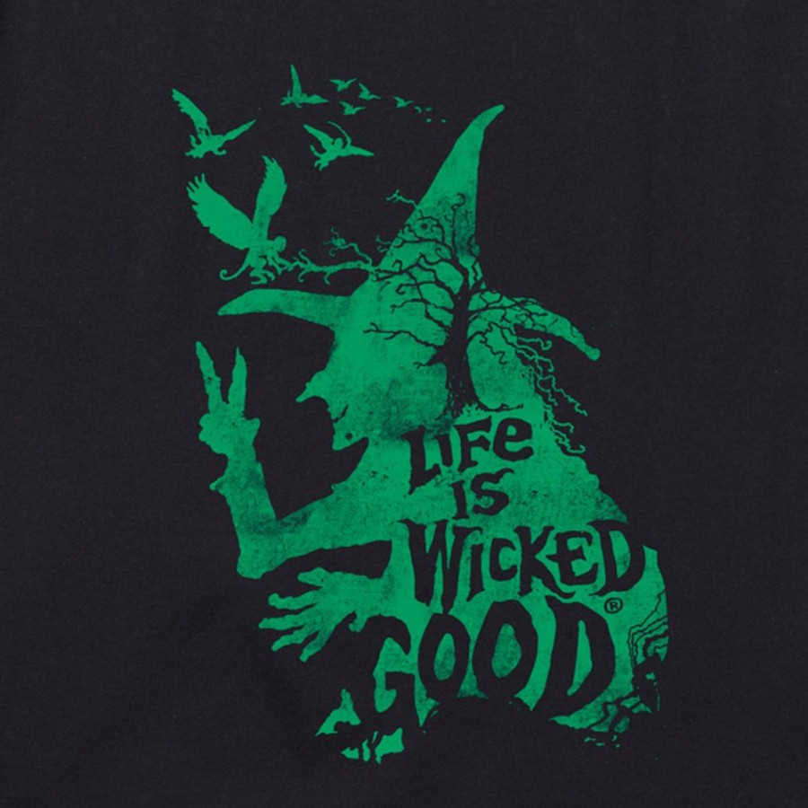 Women Life is Good Graphic Tees | Women'S Wizard Of Oz Life Is Wicked Good Witch Long Sleeve Vee Jet Black