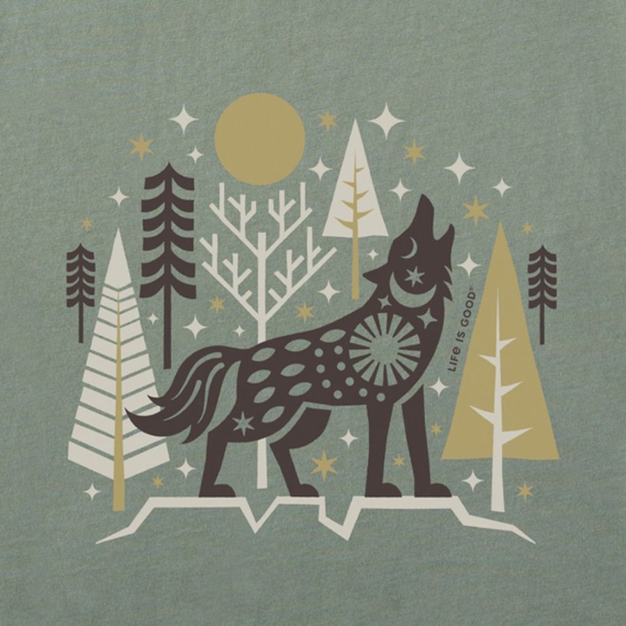 Men Life is Good Graphic Tees | Men'S Nordic Winter Wolf Long Sleeve Crusher Tee Moss Green