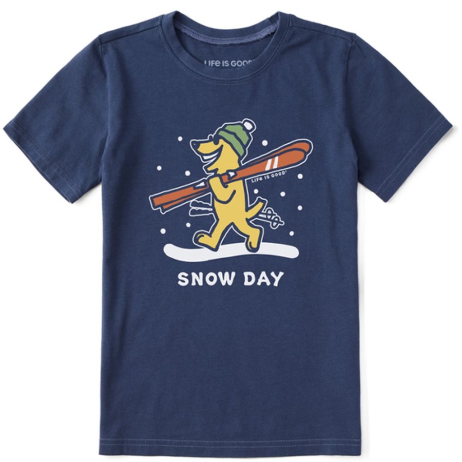 Kids Life is Good Graphic Tees | Kids Vintage Rocket Ski Snow Day Crusher Tee Darkest Blue