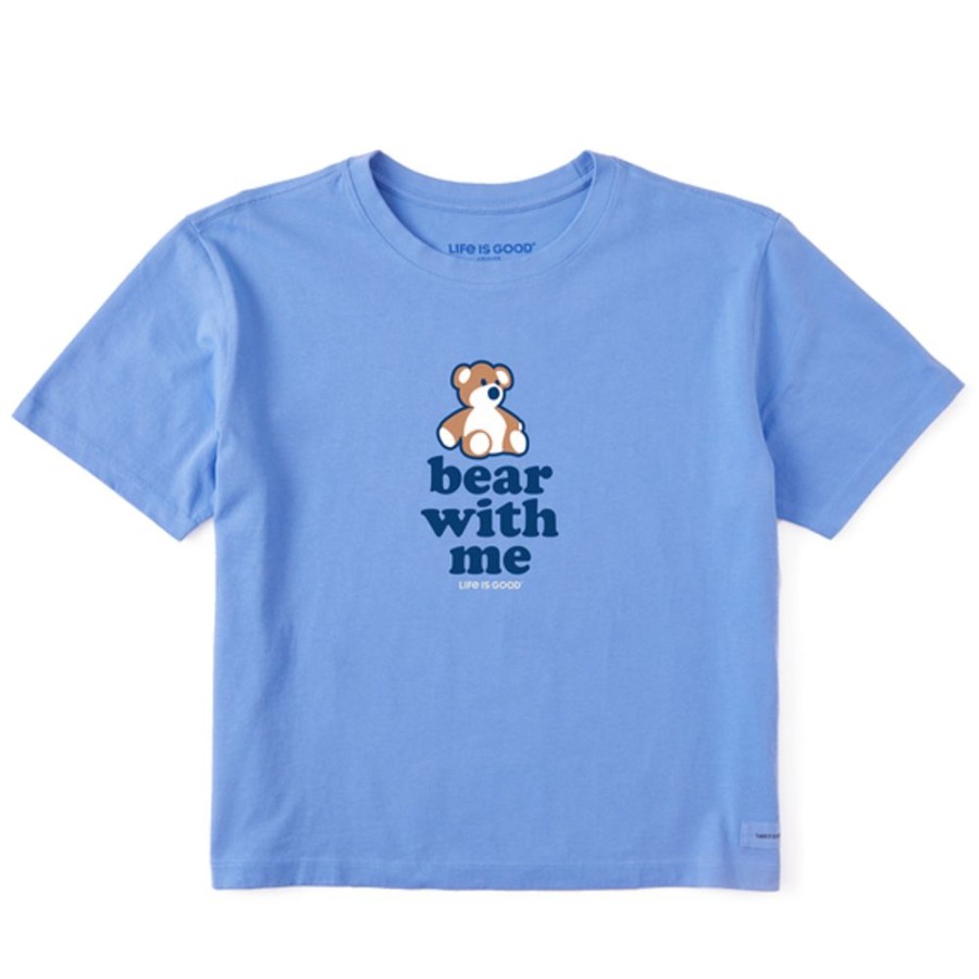 Women Life is Good Boxy Tees | Women'S Clean Bear With Me Boxy Crusher Tee Cornflower Blue