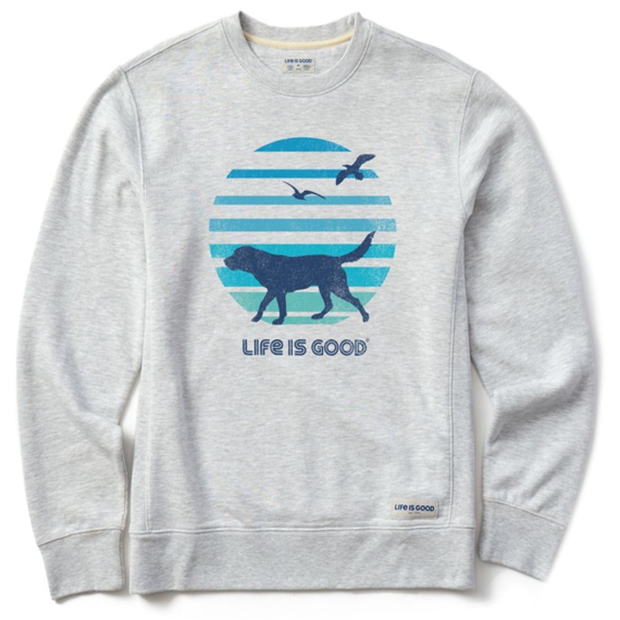 Men Life is Good Sweatshirts & Hoodies | Men'S 70'S Retro Dog Beach Walk Simply True Fleece Crew Light Heather Gray