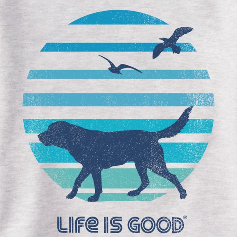 Men Life is Good Sweatshirts & Hoodies | Men'S 70'S Retro Dog Beach Walk Simply True Fleece Crew Light Heather Gray