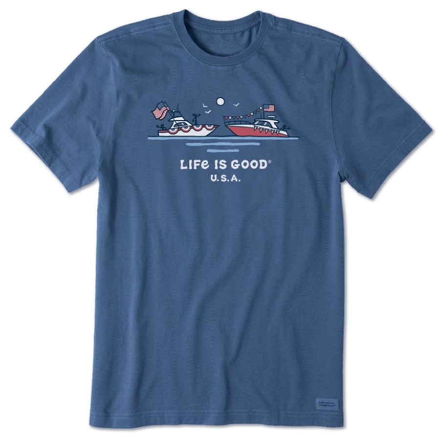 Men Life is Good Graphic Tees | Men'S Boating Usa Short Sleeve Tee Vintage Blue