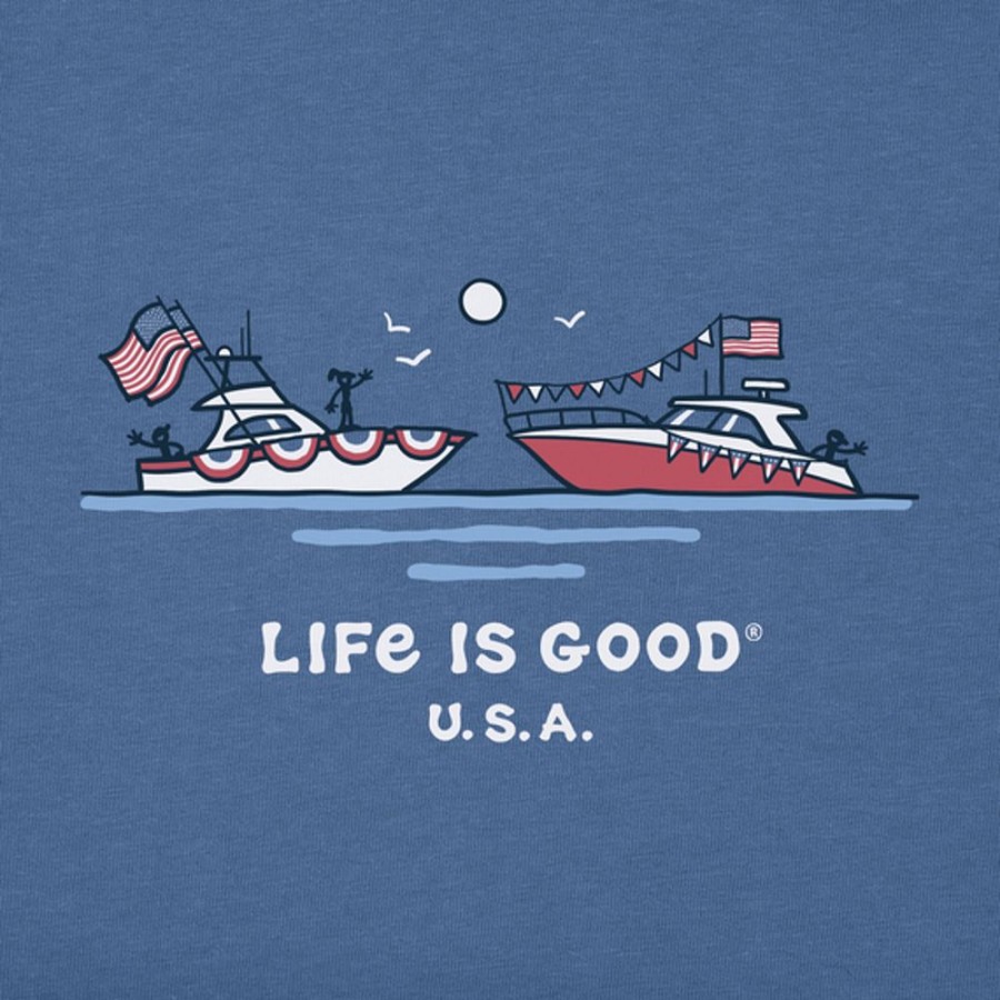 Men Life is Good Graphic Tees | Men'S Boating Usa Short Sleeve Tee Vintage Blue