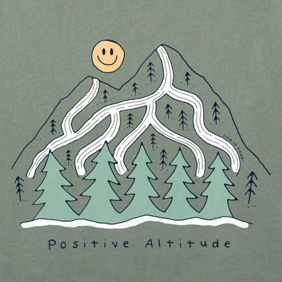 Men Life is Good Graphic Tees | Men'S Quirky Positive Altitude Mountain Long Sleeve Crusher Tee Moss Green