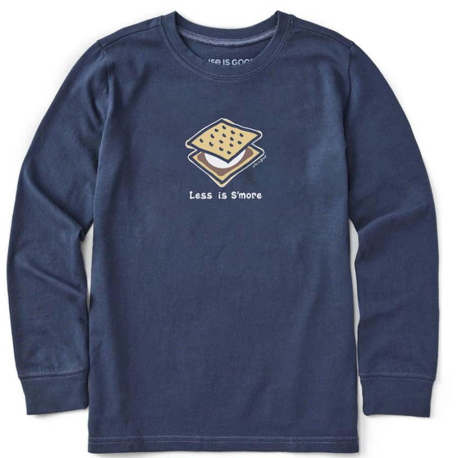 Kids Life is Good Graphic Tees | Kids Less Is Smore Long Sleeve Crusher Tee Darkest Blue