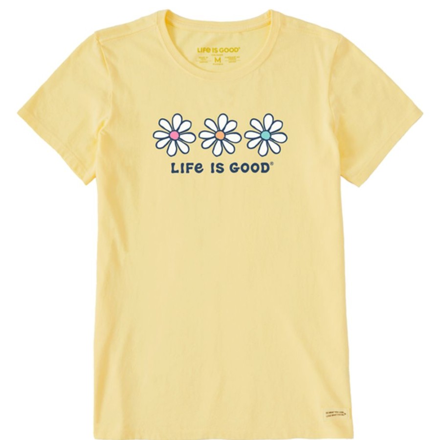 Women Life is Good Graphic Tees | Women'S 3 Daisies Crusher Tee Sandy Yellow