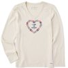 Women Life is Good Graphic Tees | Women'S Lig Rainbow Daisy Heart Long Sleeve Crusher-Lite Vee Putty White