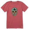 Women Life is Good Graphic Tees | Women'S Realaxed Sunflower Skull Crusher Tee Faded Red