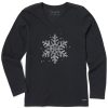 Women Life is Good Graphic Tees | Women'S Let It Snowflake Long Sleeve Crusher Vee Jet Black