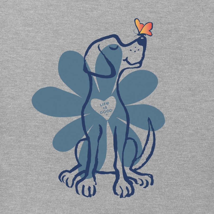 Women Life is Good Graphic Tees | Women'S Spring Daisy Dog Short Sleeve Vee Heather Gray