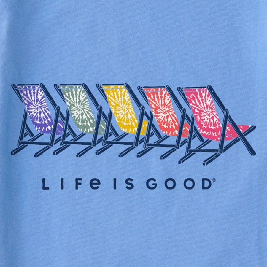 Women Life is Good Graphic Tees | Women'S Tie Dye Beach Chairs Short Sleeve Tee Cornflower Blue