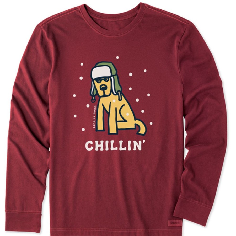 Men Life is Good Graphic Tees | Men'S Rocket Winter Chillin' Long Sleeve Crusher Tee Cranberry Red