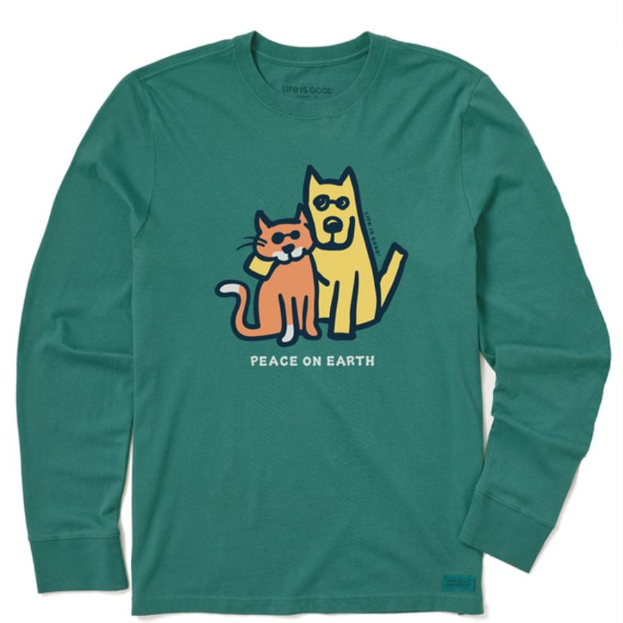 Kids Life is Good Graphic Tees | Kids Vintage Rocket & Al Peace On Earth Long Sleeve Crusher Tee Spruce Green