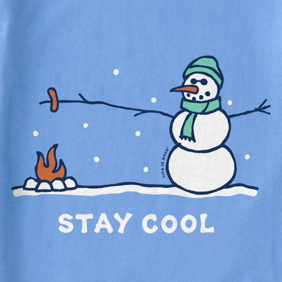 Kids Life is Good Graphic Tees | Kids Vintage Stay Cool Snowman Long Sleeve Crusher Tee Cornflower Blue