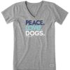 Women Life is Good Graphic Tees | Women'S Peace Love Dogs Crusher Vee Heather Gray