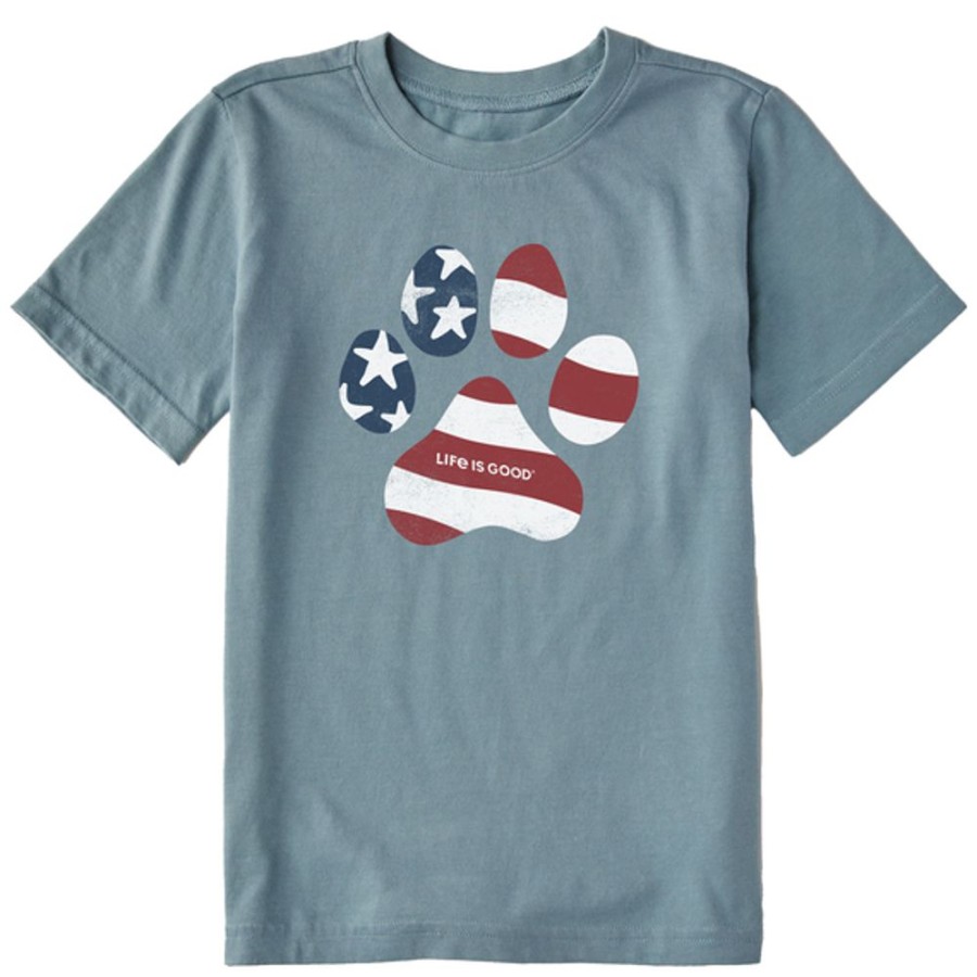 Kids Life is Good Graphic Tees | Kids Us Flag Paw Crusher Tee Smoky Blue