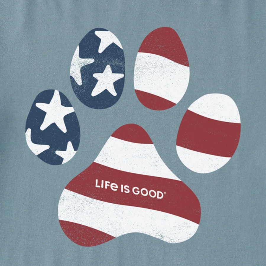 Kids Life is Good Graphic Tees | Kids Us Flag Paw Crusher Tee Smoky Blue