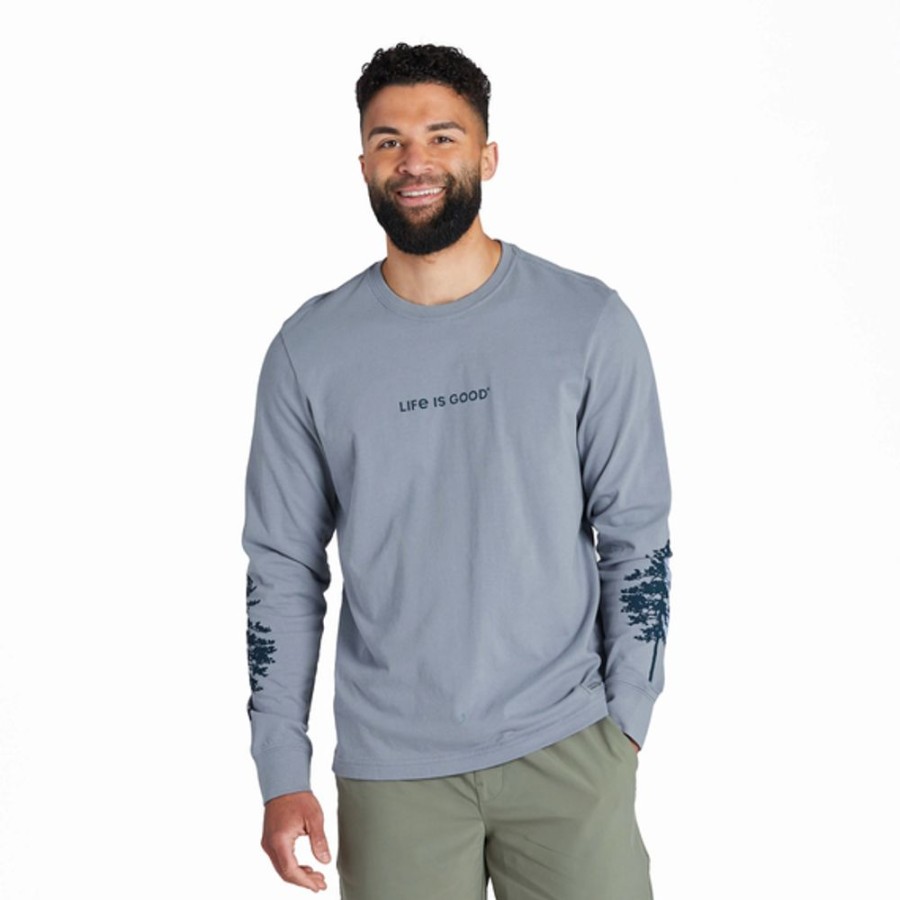 Men Life is Good Graphic Tees | Men'S Lig Tonal Wordmark Horizontal Long Sleeve Crusher Tee Stone Blue