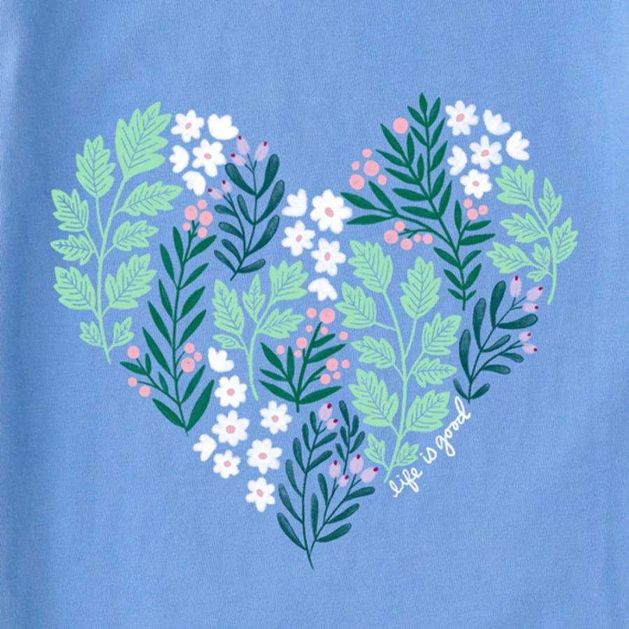 Women Life is Good Graphic Tees | Women'S Winter Flowers Heart Long Sleeve Crusher Vee Cornflower Blue