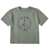 Women Life is Good Graphic Tees | Women'S Realaxed Wildflower Love Peace Sign Boxy Crusher Tee Moss Green